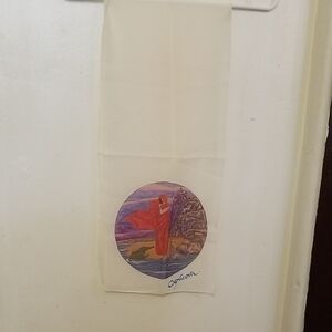 Elegant Cream Scarf with Red and Purple Design